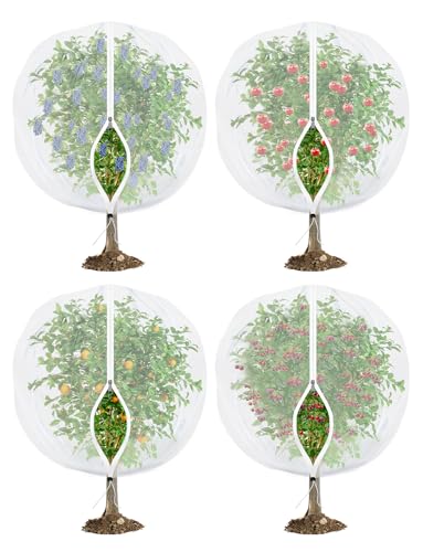 HKZ Fruit Tree Netting for Cicadas with Zipper 4Pcs 5 x 4FT Garden Bird Netting for Blueberry Bushes with DrawstringInsect Plant Protection Mesh Net Bags for TomatoCicadaAnimals 4 4 x 5 FT - Image 1