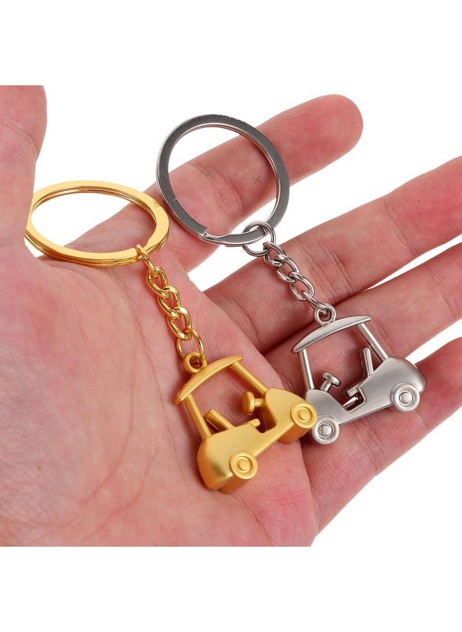 KESYOO - 2Pcs Golf Keychain Metal Golf Cart Key Chain Golf Cart Pendant Key Ring Bag Charms Hanging For Golfer Golf Lover Present Golden Silver - Image 1