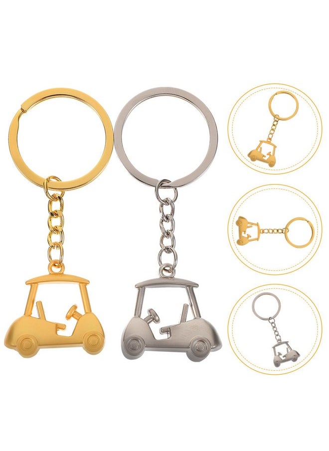 KESYOO - 2Pcs Golf Keychain Metal Golf Cart Key Chain Golf Cart Pendant Key Ring Bag Charms Hanging For Golfer Golf Lover Present Golden Silver - Image 1