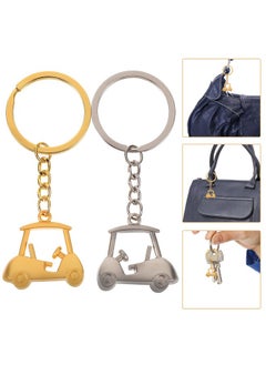 2Pcs Golf Keychain Metal Golf Cart Key Chain Golf Cart Pendant Key Ring Bag Charms Hanging For Golfer Golf Lover Present Golden Silver