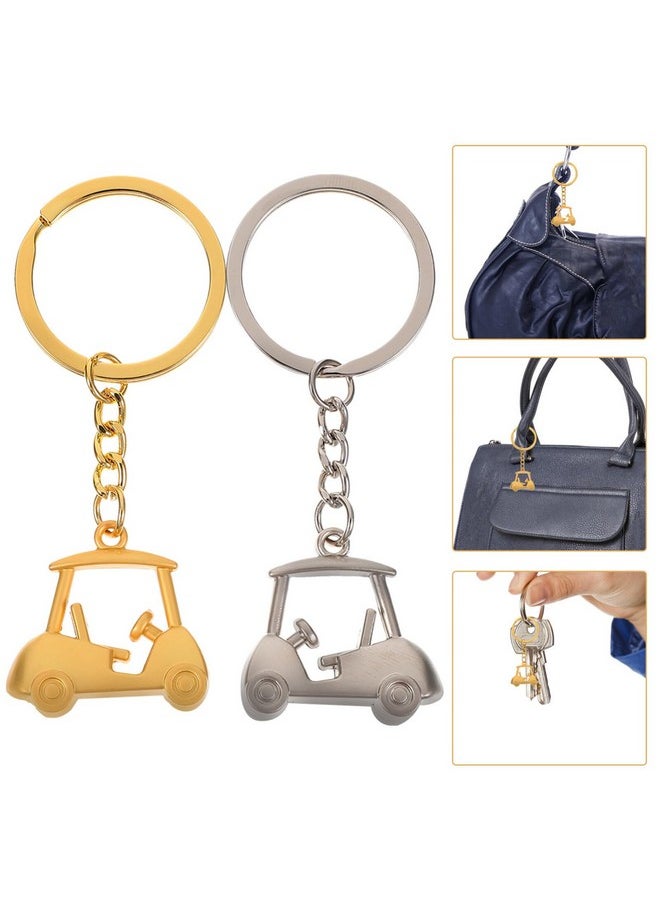 KESYOO - 2Pcs Golf Keychain Metal Golf Cart Key Chain Golf Cart Pendant Key Ring Bag Charms Hanging For Golfer Golf Lover Present Golden Silver - Image 1