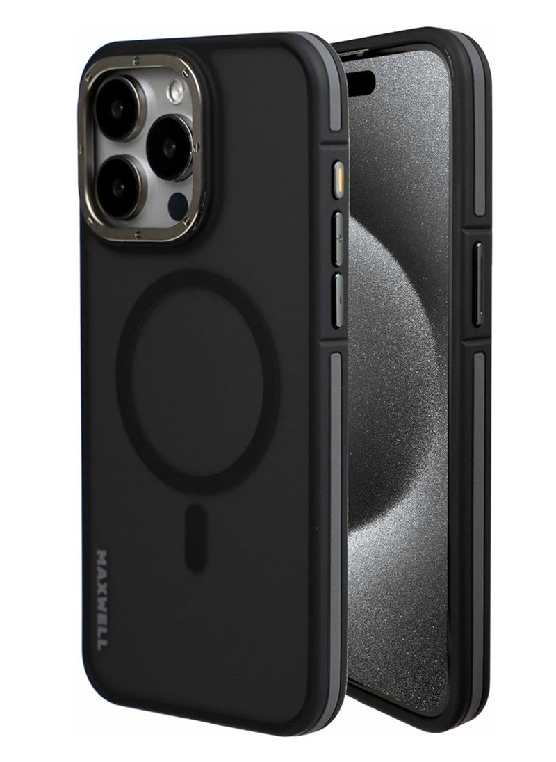 Maxwell Electronics - Maxwell Armor Soft Matte Compatible with MagSafe Case for iPhone 15 Pro - Full Protection, Drop-Proof Design, Metallic Lens Protection - Compatible with Magsafe (Black) - Image 1