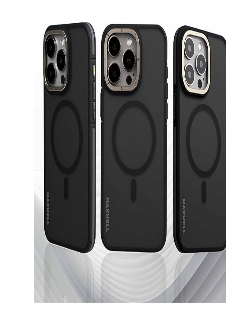 Maxwell Electronics - Maxwell Armor Soft Matte Compatible with MagSafe Case for iPhone 15 Pro - Full Protection, Drop-Proof Design, Metallic Lens Protection - Compatible with Magsafe (Black) - Image 1