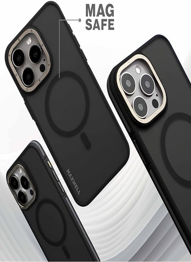 Maxwell Electronics - Maxwell Armor Soft Matte Compatible with MagSafe Case for iPhone 15 Pro - Full Protection, Drop-Proof Design, Metallic Lens Protection - Compatible with Magsafe (Black) - Image 1
