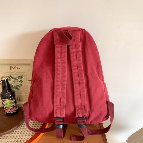 AFGWK Vintage Canvas Backpack for Women Grunge Hippie Cute Boho School Backpack Casual Y2K Aesthetic Backpack (Red) - Image 3