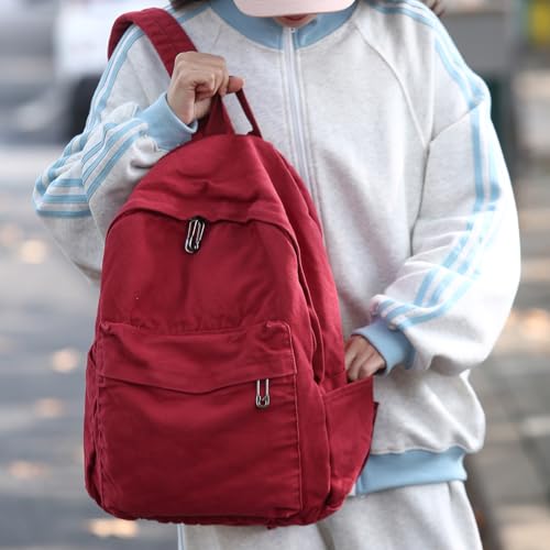 AFGWK Vintage Canvas Backpack for Women Grunge Hippie Cute Boho School Backpack Casual Y2K Aesthetic Backpack (Red) - Image 5