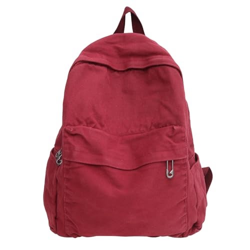 AFGWK Vintage Canvas Backpack for Women Grunge Hippie Cute Boho School Backpack Casual Y2K Aesthetic Backpack (Red) - Image 1