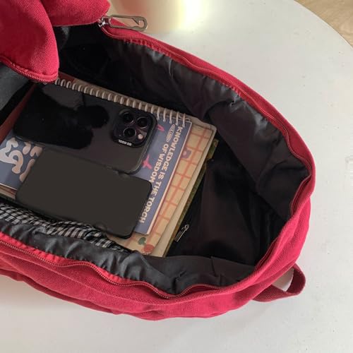 AFGWK Vintage Canvas Backpack for Women Grunge Hippie Cute Boho School Backpack Casual Y2K Aesthetic Backpack (Red) - Image 4