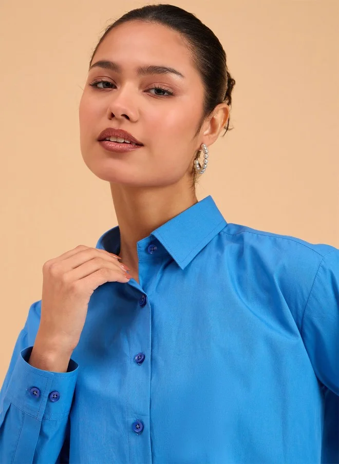 ساسافراس Blue Cotton Casual Shirt for Women