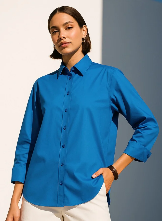 ساسافراس Blue Cotton Casual Shirt for Women
