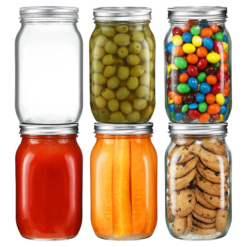 Yeboda 6 Pack Wide Mouth Mason Jars 32Oz Glass Canning Jars With Airtight Lids And Bands For Preserving Jam Honey Jelly Wedding Favors Sauces Meal Prep Overnight Oats Salad Yogurt - Image 1