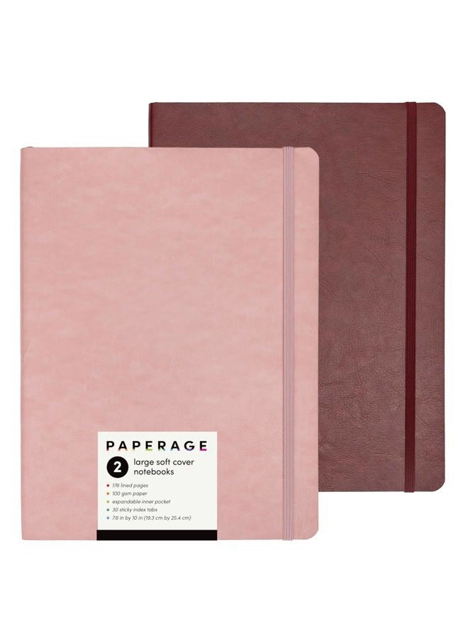 PAPERAGE 2-Pack Softcover Lined Journal Notebook (Blush & Burgundy), 176 Pages, Large B5 College Ruled Notebook, 7.6 inches x 10 inches - 100 GSM Thick Premium Paper, Soft Vegan Leather Journal for - Image 1