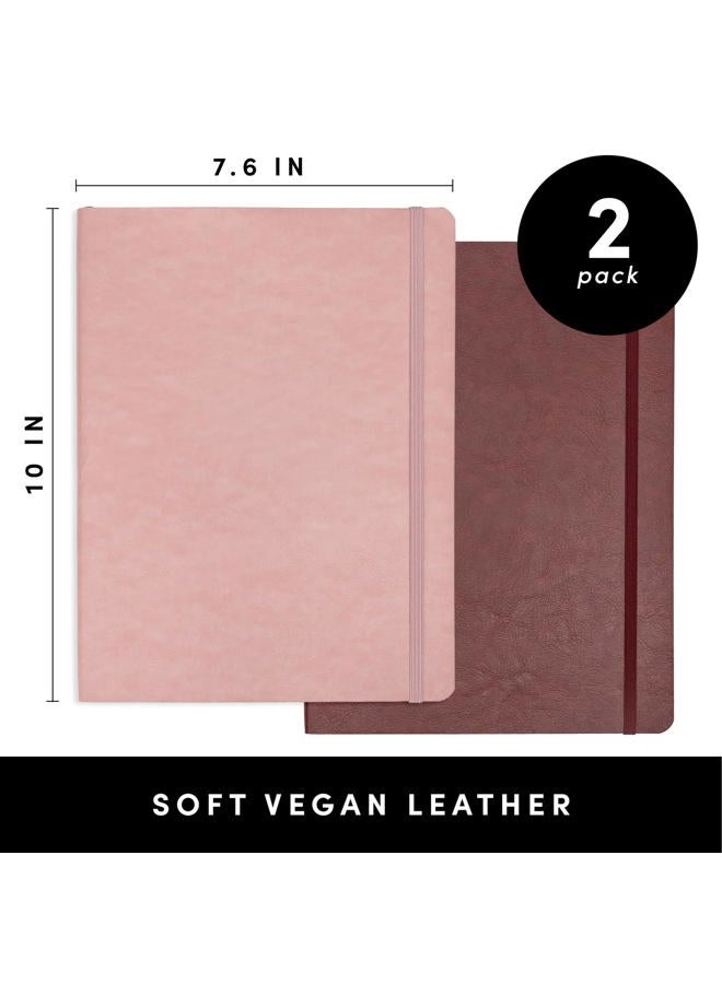 PAPERAGE 2-Pack Softcover Lined Journal Notebook (Blush & Burgundy), 176 Pages, Large B5 College Ruled Notebook, 7.6 inches x 10 inches - 100 GSM Thick Premium Paper, Soft Vegan Leather Journal for - Image 2