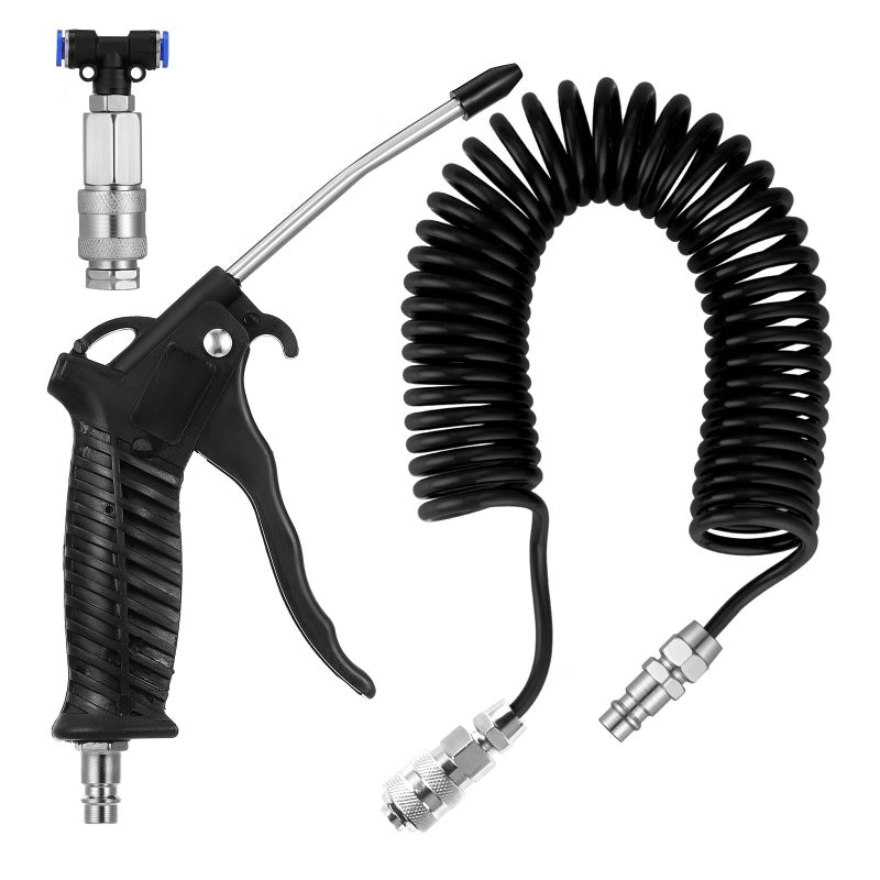 Fippy Truck Air Duster Gun with 5 Metre Recoil Air Hose Air Seat Blow Dust Gun Heavy Duty Air Gun Cleaning Kit for Truck Semi Trailers