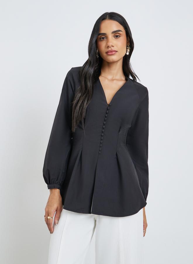 ستايلي بلوزة بأكمام بالون وأزرار من ستايلي - Image 3