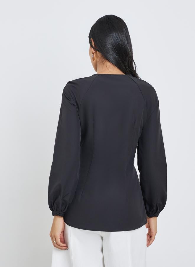 ستايلي بلوزة بأكمام بالون وأزرار من ستايلي - Image 5