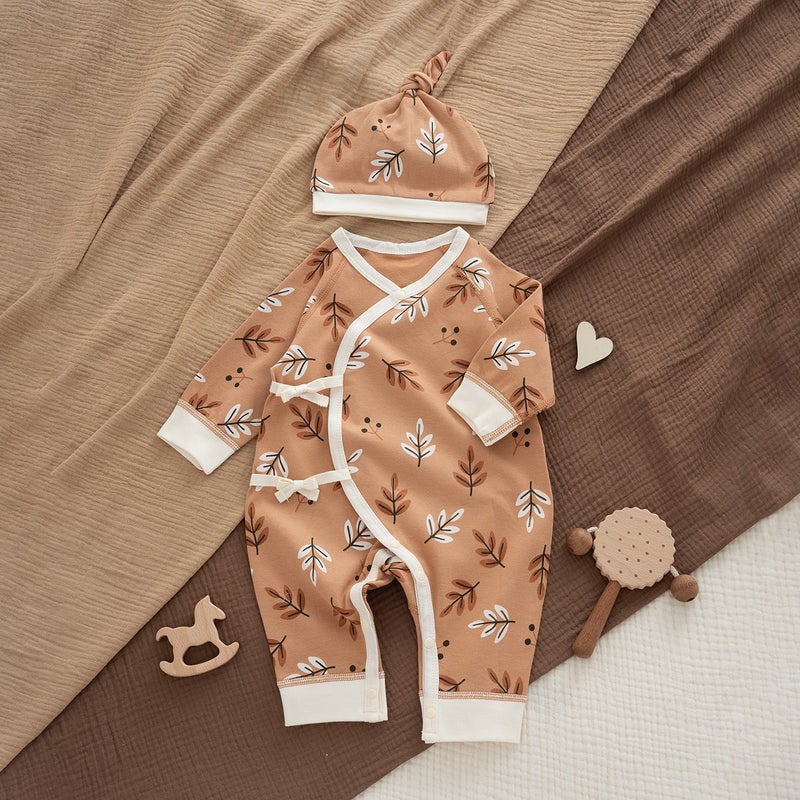 Newborn Monk Clothing Baby Cotton Boneless Lace-Up Coat Baby Belly Protector Climbing Suit Maillard Suit - Image 1