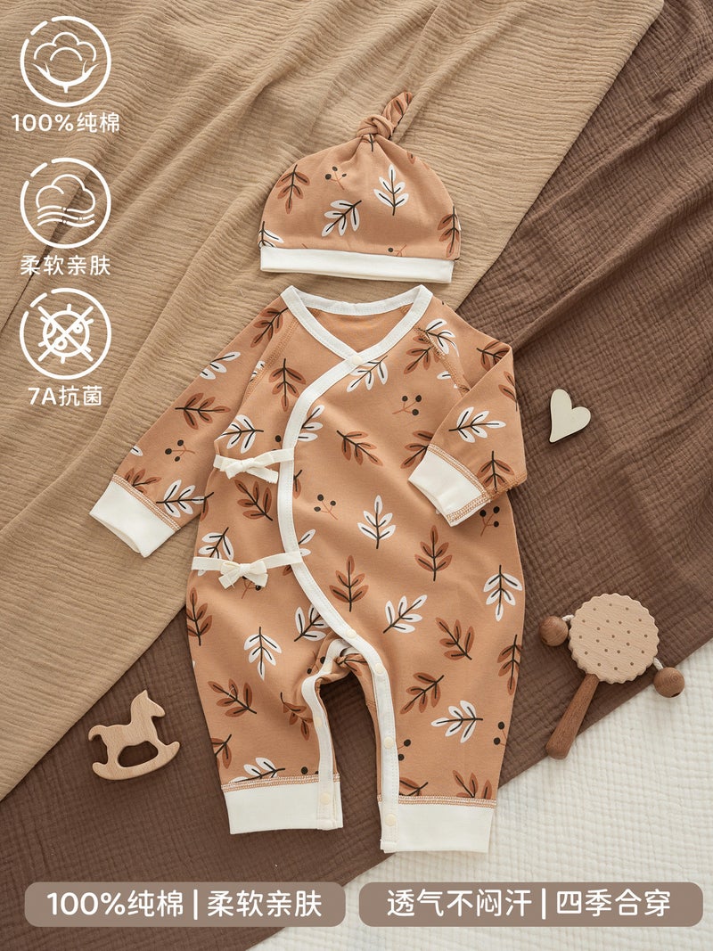 Newborn Monk Clothing Baby Cotton Boneless Lace-Up Coat Baby Belly Protector Climbing Suit Maillard Suit - Image 2