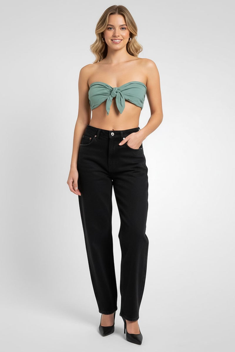 Etam Women Straight Across Strapless Solid Tube, Green - Image 2