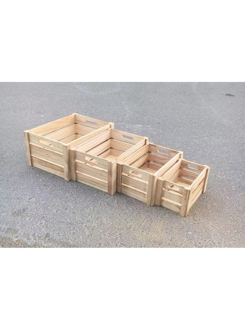 Set of 4 Wooden Storage Box with Handles Decorative Wooden Storage Crates Wood Boxes Rustic Farmhouse Style For Storage and Display Decorative Wooden Crates For Home Beige - Image 1