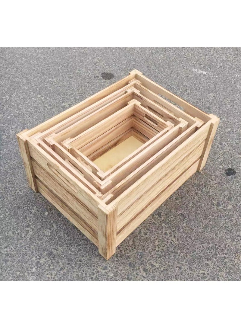 Set of 4 Wooden Storage Box with Handles Decorative Wooden Storage Crates Wood Boxes Rustic Farmhouse Style For Storage and Display Decorative Wooden Crates For Home Beige - Image 2