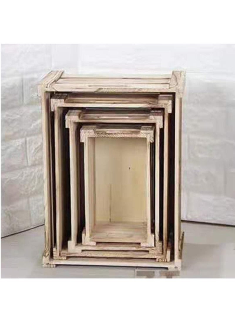 Set of 4 Wooden Storage Box with Handles Decorative Wooden Storage Crates Wood Boxes Rustic Farmhouse Style For Storage and Display Decorative Wooden Crates For Home Beige - Image 4