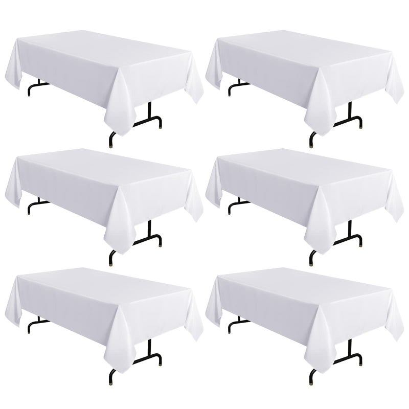 sancua 6 Pack White Tablecloth 60 x 102 Inch Rectangle Table Cloth for 6 Feet Tables  Stain and Wrinkle Resistant Washable Polyester Table Cover for Dining Tables Buffet Parties and Camping
