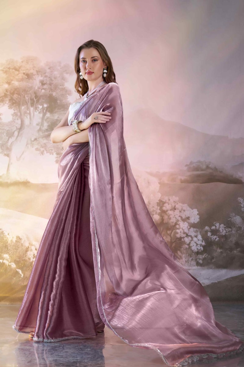 Shiv Textiles Women's Organza Shimmer Saree(KLIS-904-LAVENDER) - Image 2