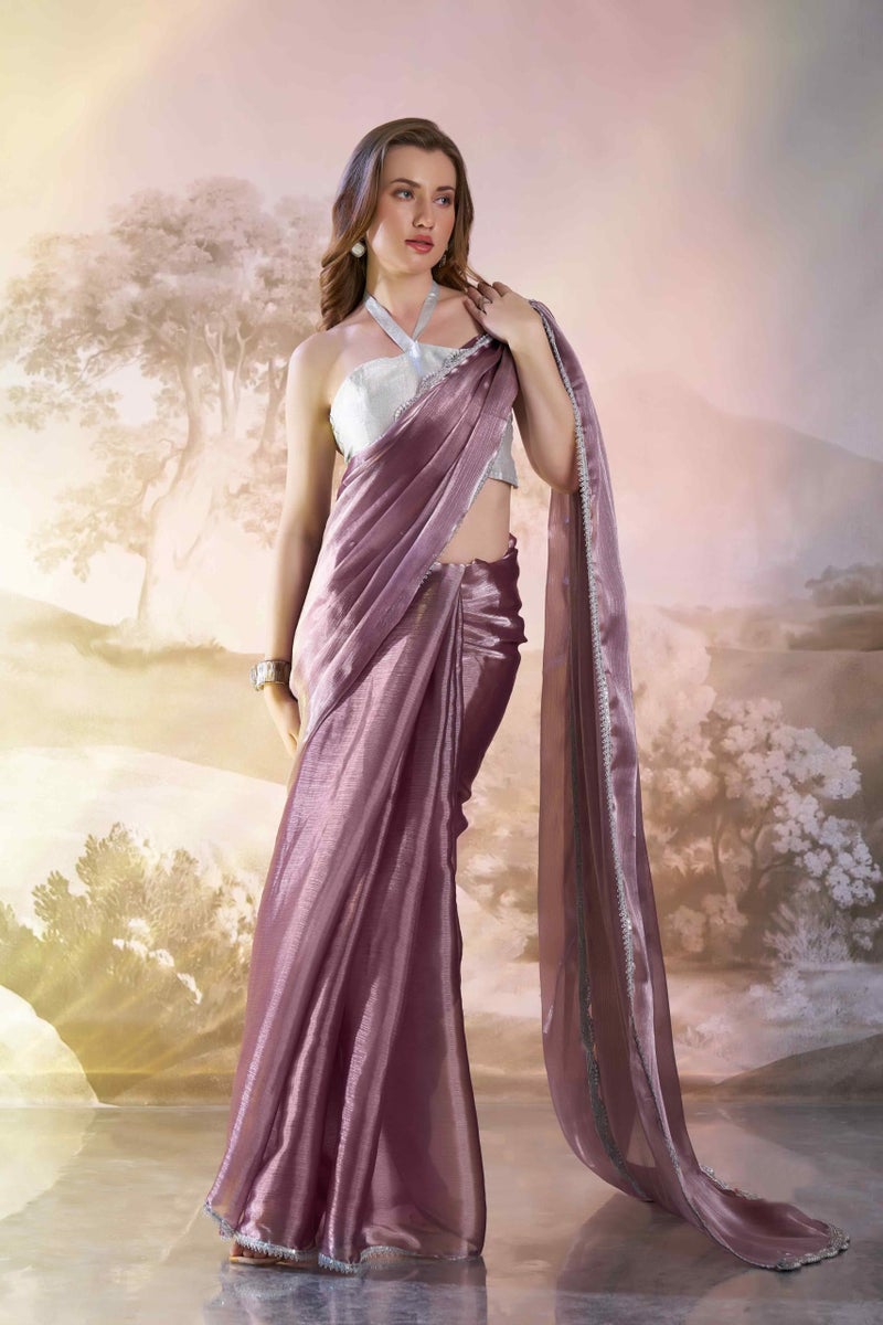 Shiv Textiles Women's Organza Shimmer Saree(KLIS-904-LAVENDER) - Image 3