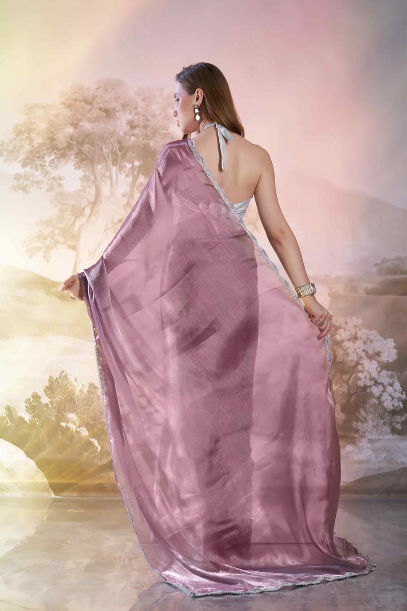 Shiv Textiles Women's Organza Shimmer Saree(KLIS-904-LAVENDER) - Image 5