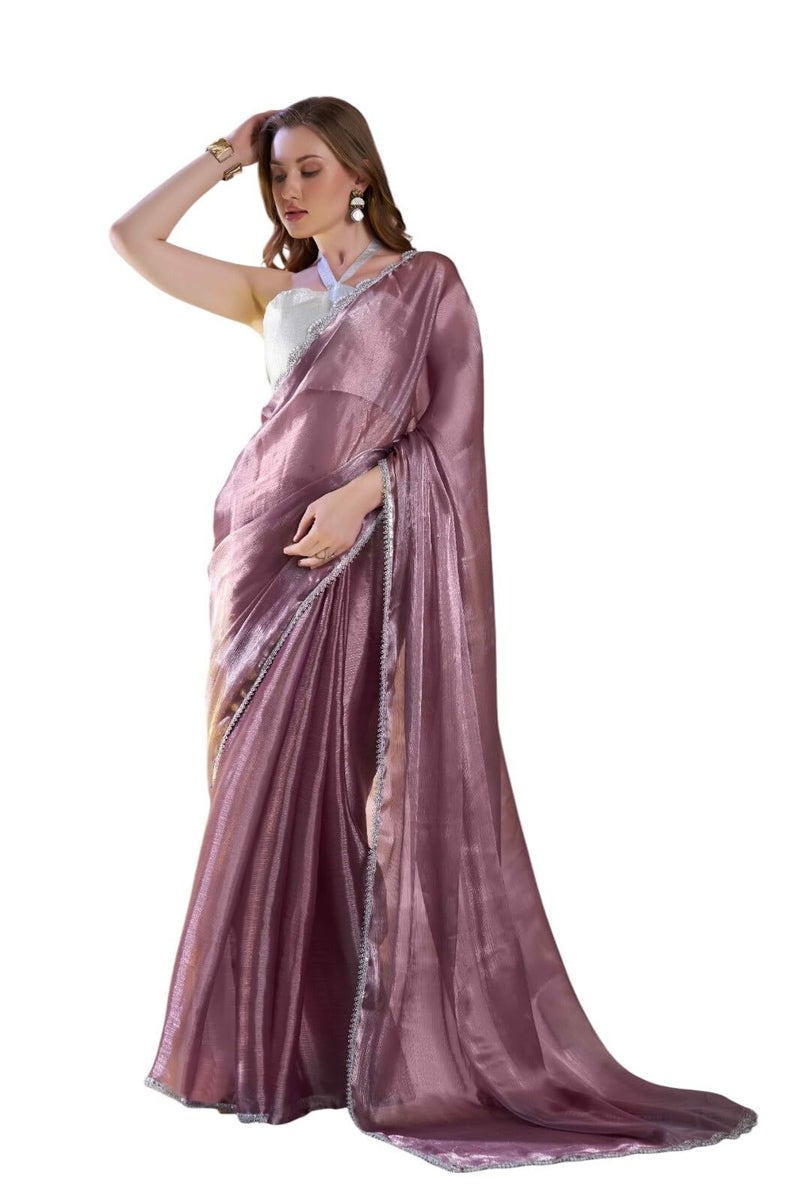 Shiv Textiles Women's Organza Shimmer Saree(KLIS-904-LAVENDER) - Image 1