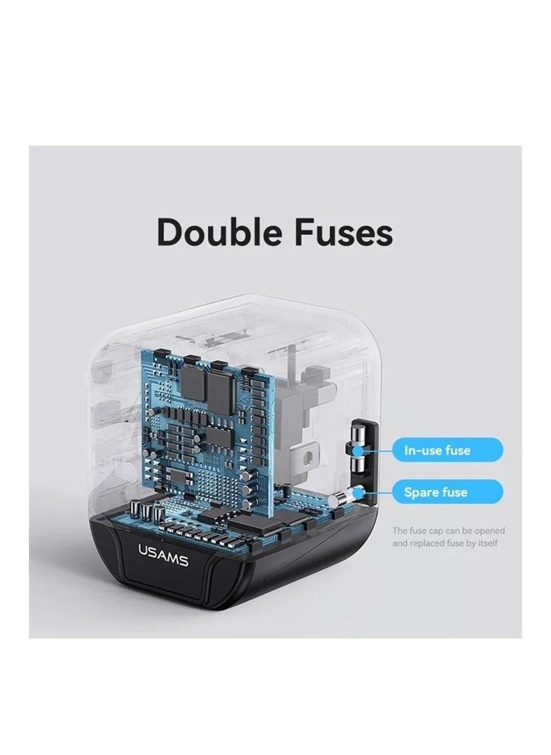 Usams USAMS US-CC173 T55 12W Dual USB Universal Travel Charger US / AU / EU / UK Plug Converter  - Image 3