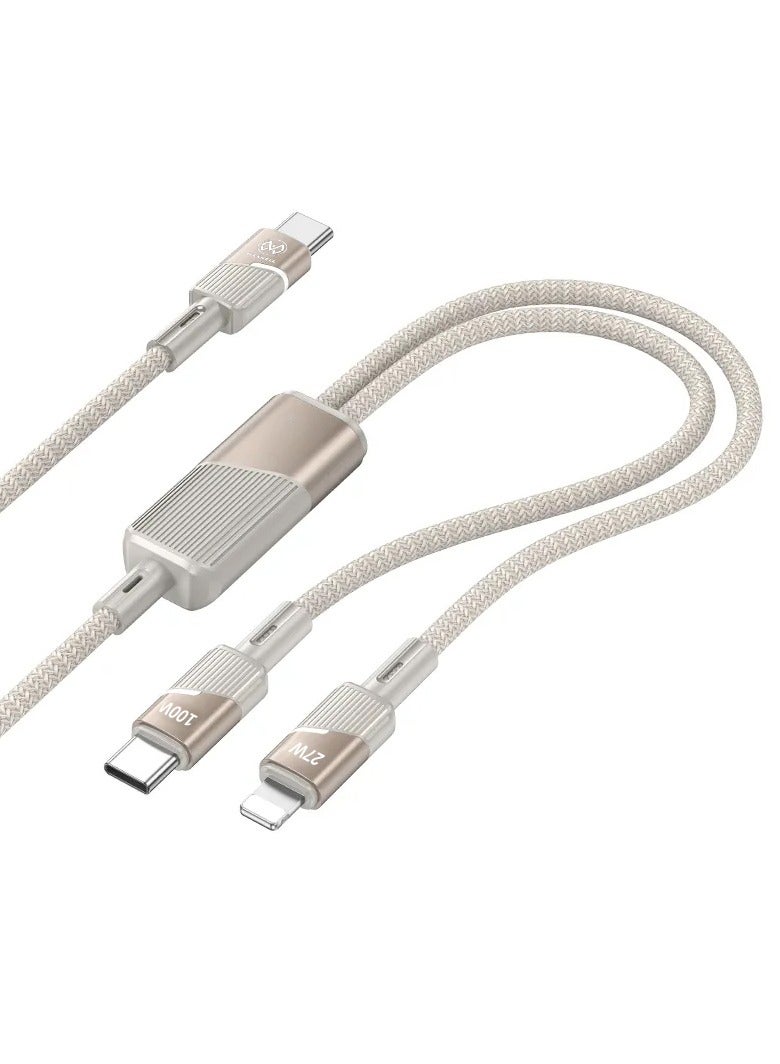 ماكسويل للالكترونيات كابل Maxwell 2 في 1 Twin Jet Series USB-C متوافق مع Lightning (1.2 متر) شحن سريع 100 واط متوافق مع iPhone 16 Pro Max، 15 Pro Max، Samsung S25 Ultra، S25 Plus، iPhone 14 Pro Max، 14 Pro، 14 Plus، 13 Pro Max، 13 Pro، وغيرها (بيج) - Image 2