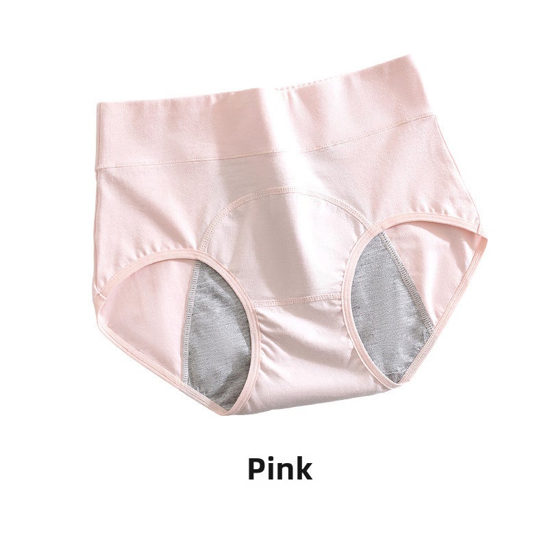New Breathable Cotton High-Waist Menstrual Panties Pink  - Image 1