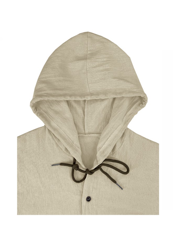 Men's Hooded T-Shirt  Summer Casual Cotton Linen Shirt Long Sleeve Top with Pocket  - Image 2