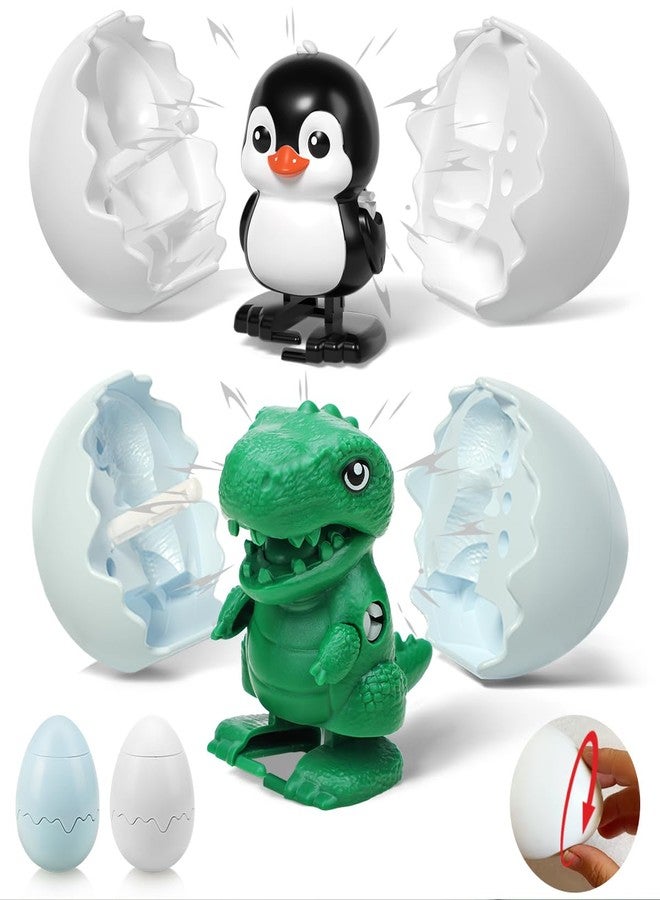 Humzo 2 Pack Easter Toys Boom Eggs Wind-Up Surprise Eggs, Hatching Dinosaur Egg Toy for Kids, Walking Penguin Toys, Reusable Clockwork Dino Fun Dinosaurs Toys for Boys Girls Easter Gifts for Kids - Image 1