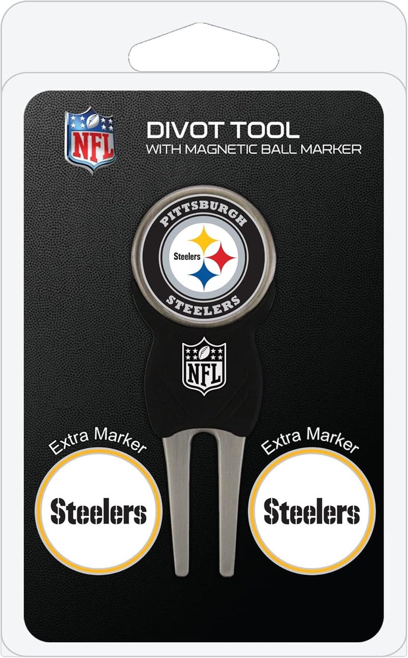 NFL Divot Tool with 3 Golf Ball Markers Pack, Markers are Removable Magnetic Double-Sided Enamel