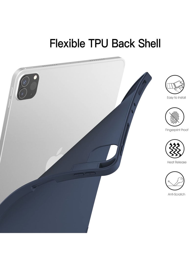 جي تيك جراب لجهاز iPad Pro مقاس 11 بوصة مزود بحامل أقلام يدعم الشحن الثاني للقلم الرصاص ، وغطاء تابلت نحيف مزود بغطاء خلفي ناعم من مادة TPU للاستيقاظ التلقائي أثناء النوم باللون الكحلي - Image 4