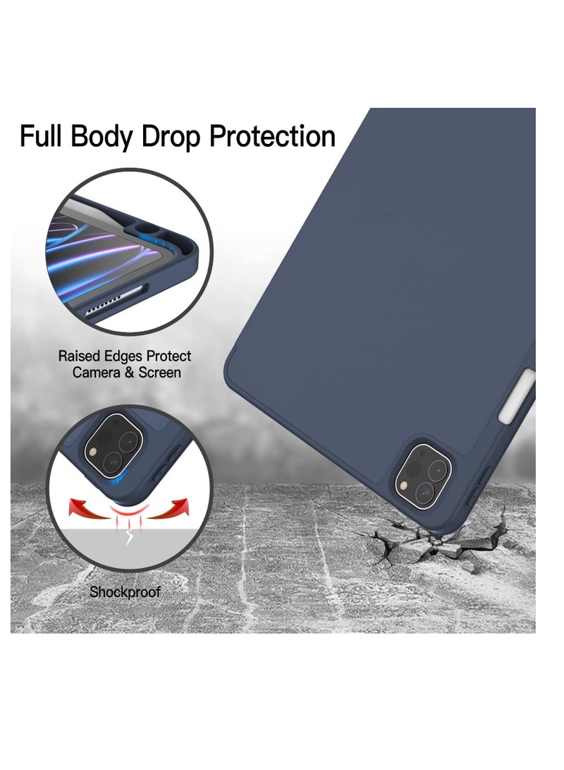 جي تيك جراب لجهاز iPad Pro مقاس 11 بوصة مزود بحامل أقلام يدعم الشحن الثاني للقلم الرصاص ، وغطاء تابلت نحيف مزود بغطاء خلفي ناعم من مادة TPU للاستيقاظ التلقائي أثناء النوم باللون الكحلي - Image 3