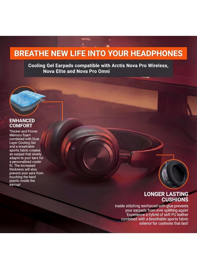 KISSUN Nova Pro Wireless - Hybrid Fabric Cooling Gel Replacement Earpads For Steelseries Arctis Nova Pro Wireless , Improved Durability, Thickness & Sound Isolation | Black - Image 3