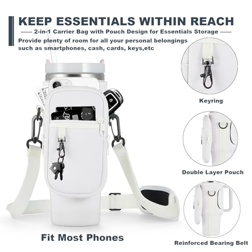 BULKITEM 30oz Water Bottle Carrier Bag with Phone Pocket for Cream Stanley 30 oz Tumbler with Handle, Cream Insulated Neoprene Cup Holder Pouch Strap for Stanley Cup Accessories - Image 3