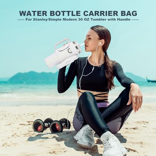 BULKITEM 30oz Water Bottle Carrier Bag with Phone Pocket for Cream Stanley 30 oz Tumbler with Handle, Cream Insulated Neoprene Cup Holder Pouch Strap for Stanley Cup Accessories - Image 2