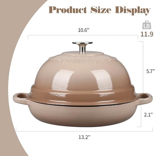EDGING CASTING Enameled Cast Iron Dutch Oven Pot with Lid, Round Bread Oven for Homemade Sourdough Bread Baking, 6 Quart, Mocha - Image 2