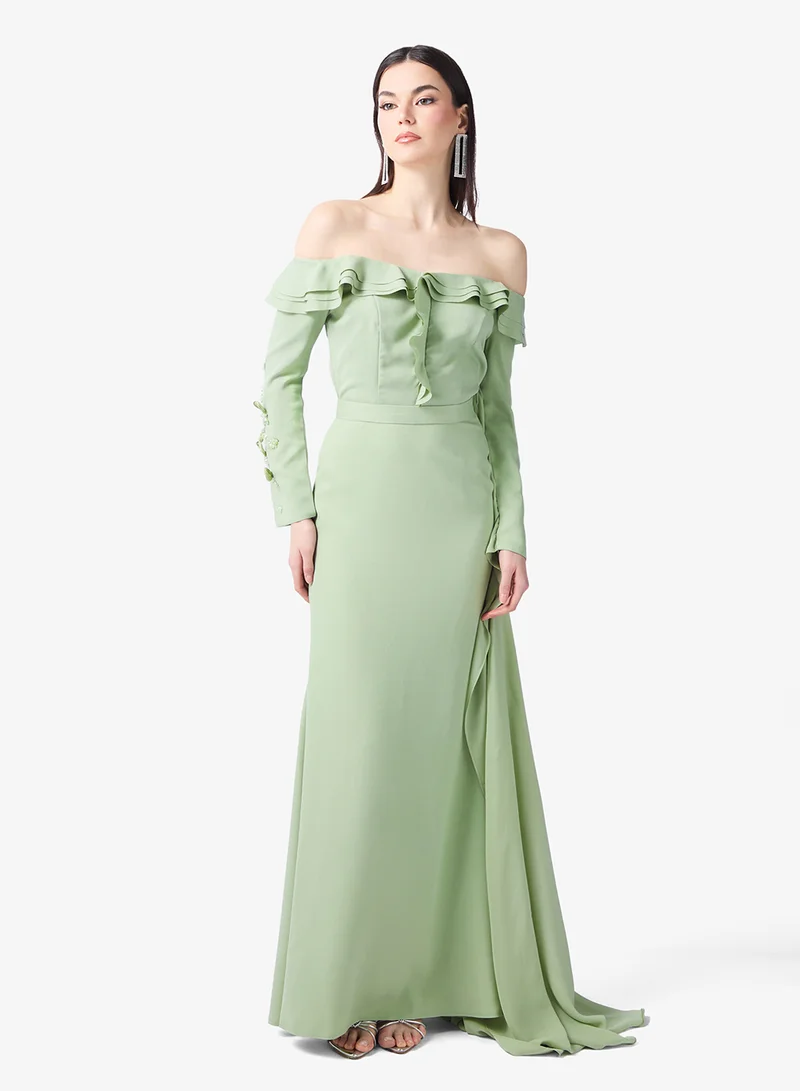 Namshi x  Off Shoulder Ruffle Detail A Line Gown for Women | Best Price UAE