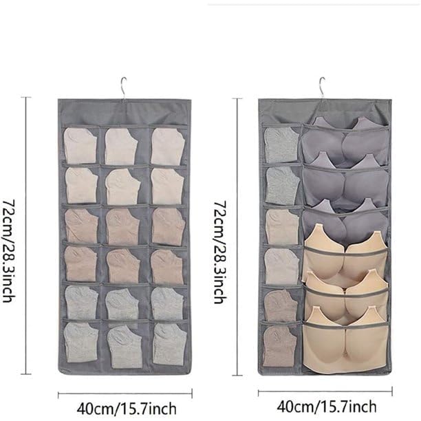 KHANAK 30 Pockets Double Sided Clear Hanging Bag Underwear Bra Socks Hanger Storage Organizer Wall Hanging Closet Shelves Storage Pockets Black Pack 1 - Image 3