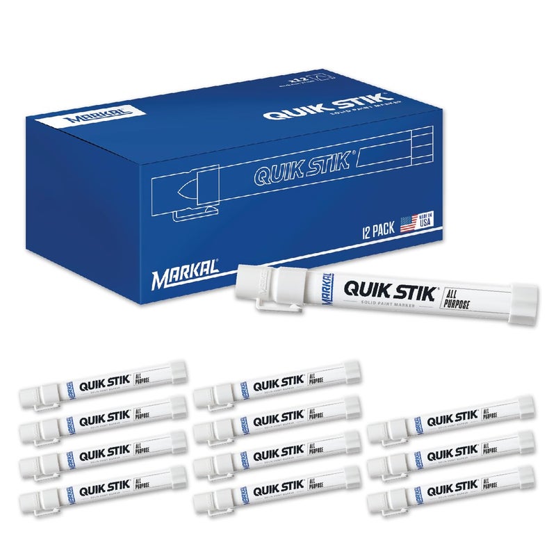 Markal 61051 Quik Stik Twist Long-Lasting Solid Paint Marker, White (Pack of 12) - Image 1