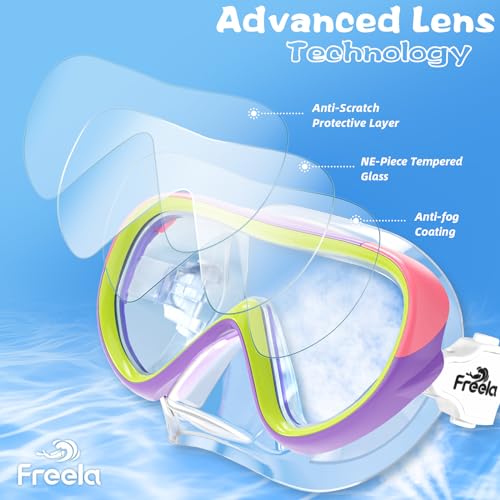 Freela Kids Swim Goggles for Girls Boys Kids 6-14 3-6 4-7 8-12 with Nose Cover, Water Pool Beach Swimming Goggles Mask for Childrens Youth Age 4 5 Tempered Glass Anti Fog Waterproof 180°Clear View - Image 5