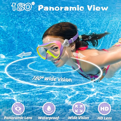 Freela Kids Swim Goggles for Girls Boys Kids 6-14 3-6 4-7 8-12 with Nose Cover, Water Pool Beach Swimming Goggles Mask for Childrens Youth Age 4 5 Tempered Glass Anti Fog Waterproof 180°Clear View - Image 3