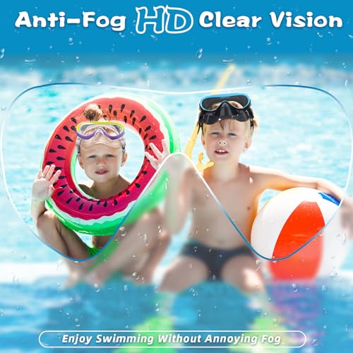 Freela Kids Swim Goggles for Girls Boys Kids 6-14 3-6 4-7 8-12 with Nose Cover, Water Pool Beach Swimming Goggles Mask for Childrens Youth Age 4 5 Tempered Glass Anti Fog Waterproof 180°Clear View - Image 2