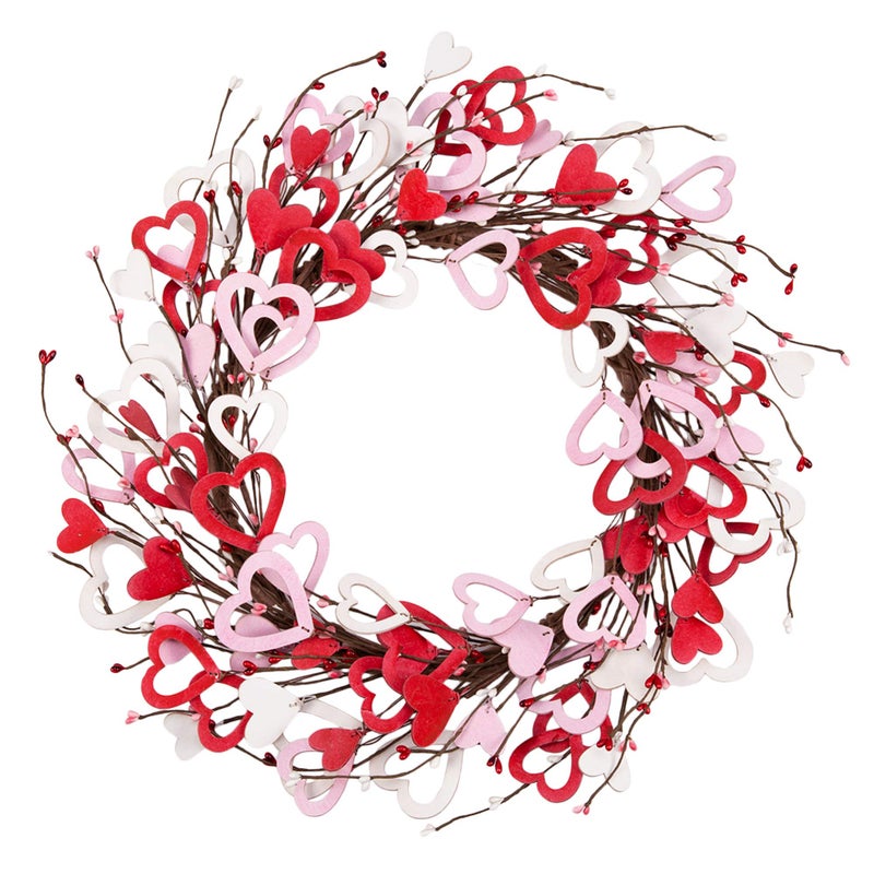 Skrantun 18 Inch Valentine's Day Heart Shaped Wreath for Wedding Party Anniversary - Artificial Wooden Door Wreath Gift for Girlfriend, Women, Mother - Image 1